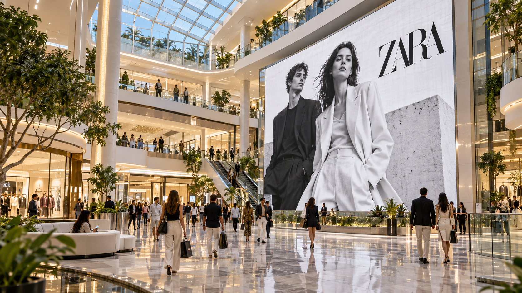 Écran LED géant d'affichage publicitaire dans un centre commercial